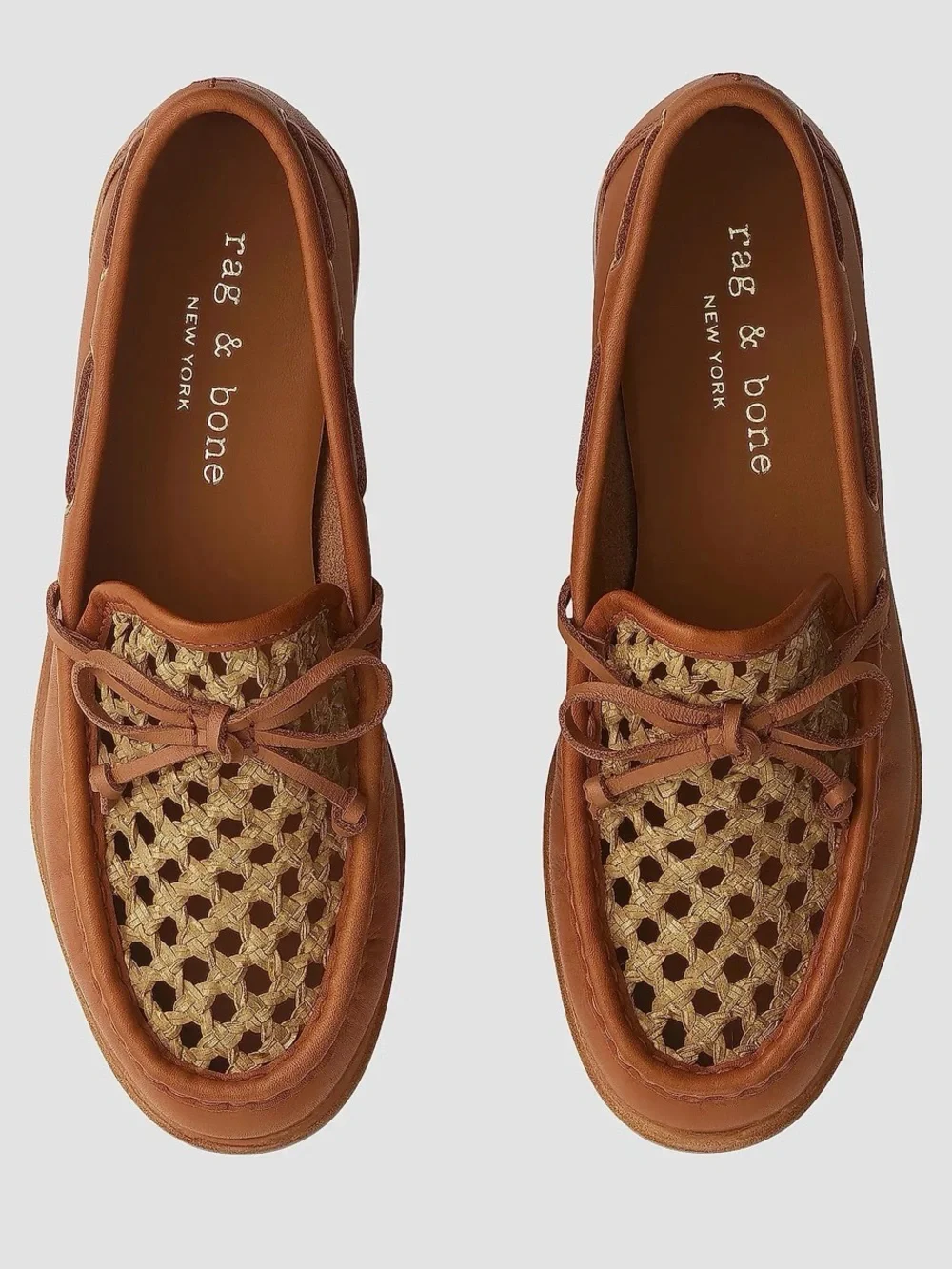 Rag and Bone women’s Carter Woven Leather Moccasin Loafer Boat Shoe Tan Brown
